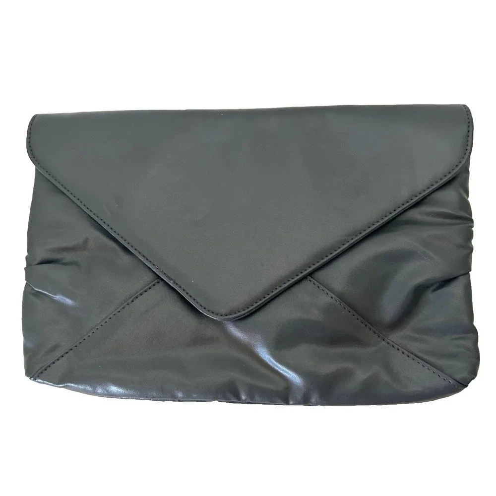 VTG 80s Envelope Crossbody Bag Gray Leather Ruched Mob Wife Quiet Luxury NOS